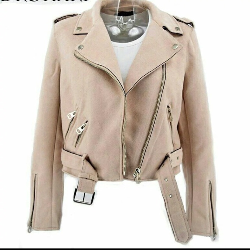 Pink suede Moto jacket